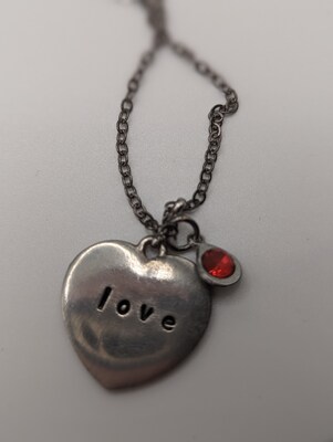 Ruby Earrings and Hand Stamped Love Necklace Set - image3